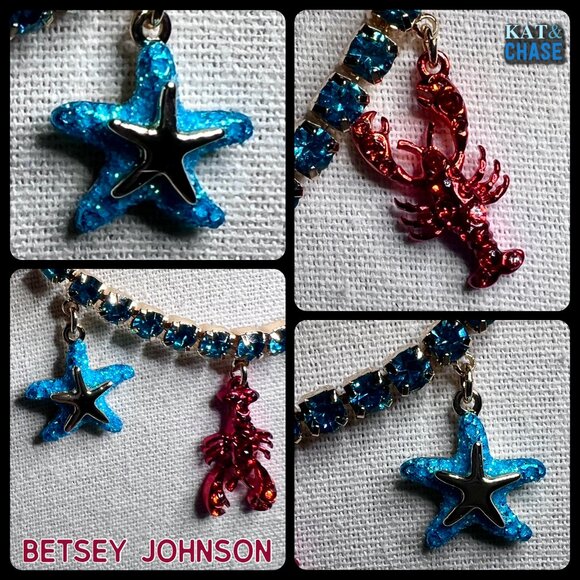Betsey Johnson Mermaid Jewels Lobster Starfish Charm Tennis Necklace Beach July - Picture 6 of 12